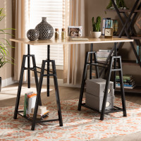 Baxton Studio LY-N0678-Desk Mary Modern and Industrial Light Oak Finished Wood and Black Metal Height Adjustable Desk